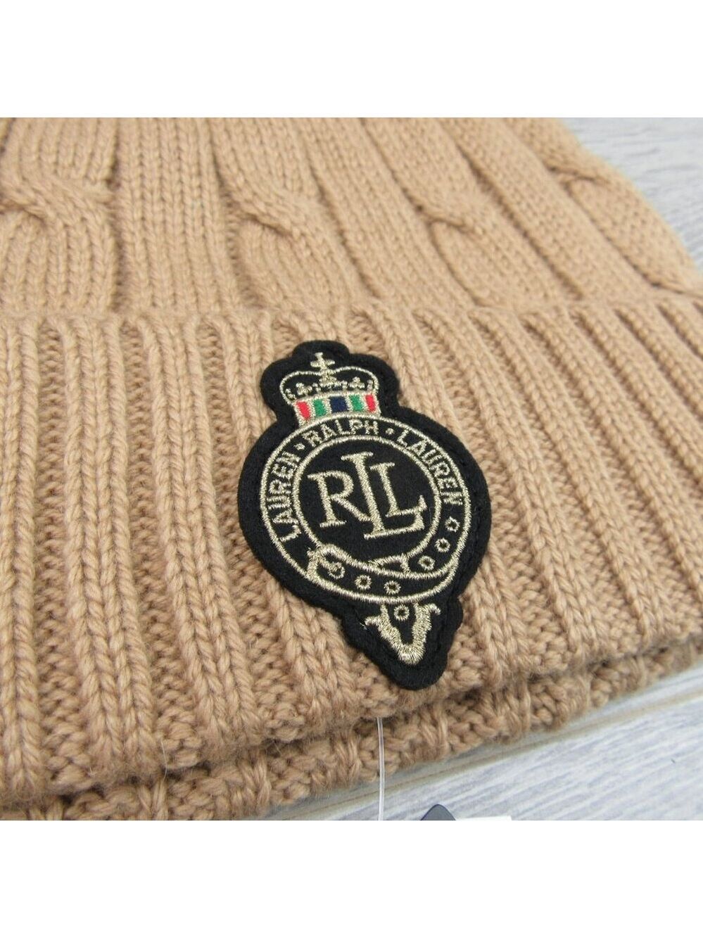 Lauren Ralph Lauren Crest-Patch Pom Pom Cable-Knit Beanie NEW - Picture 6 of 11